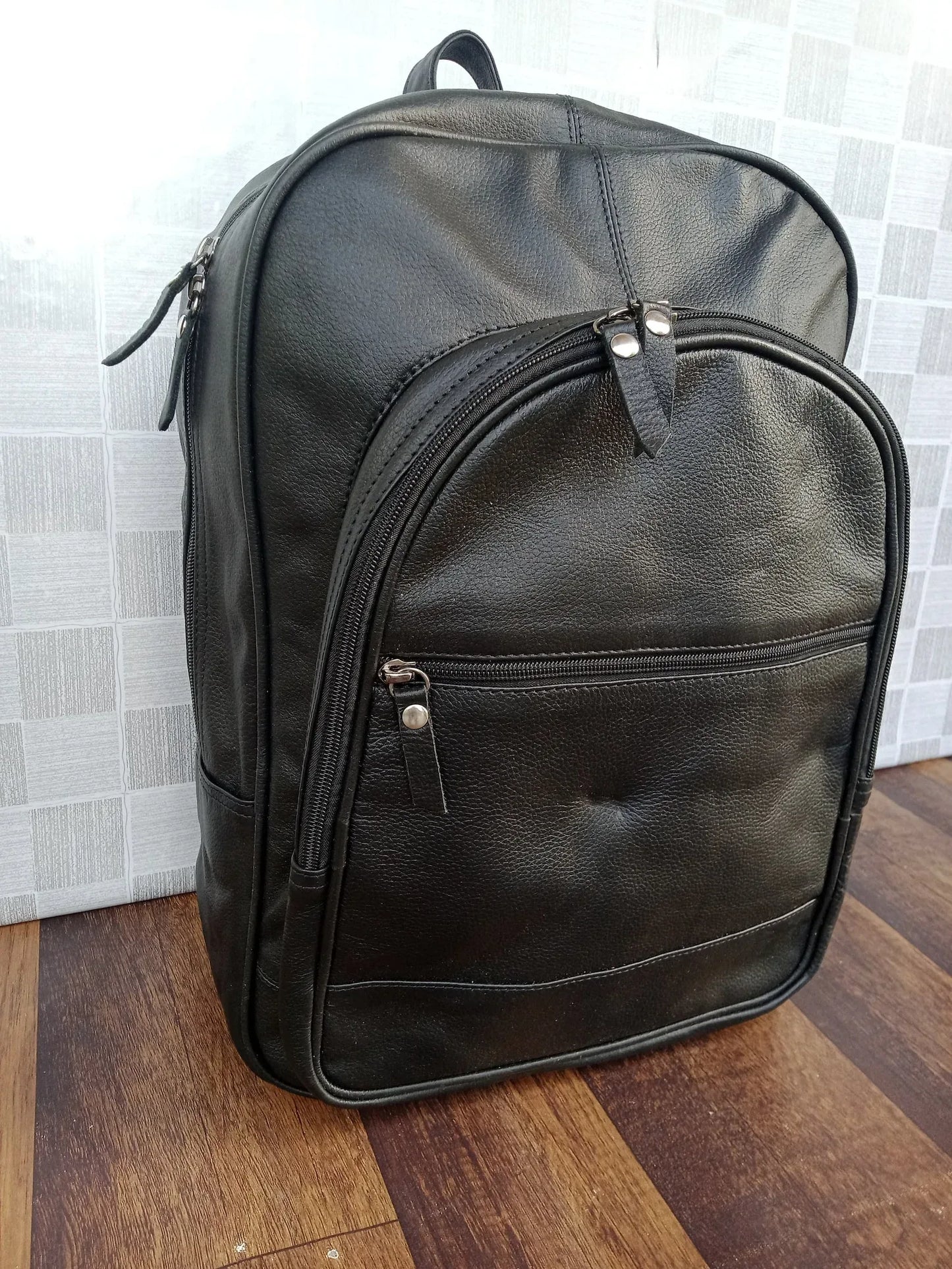 Black Leather Laptop Bag for Work and Daily Use