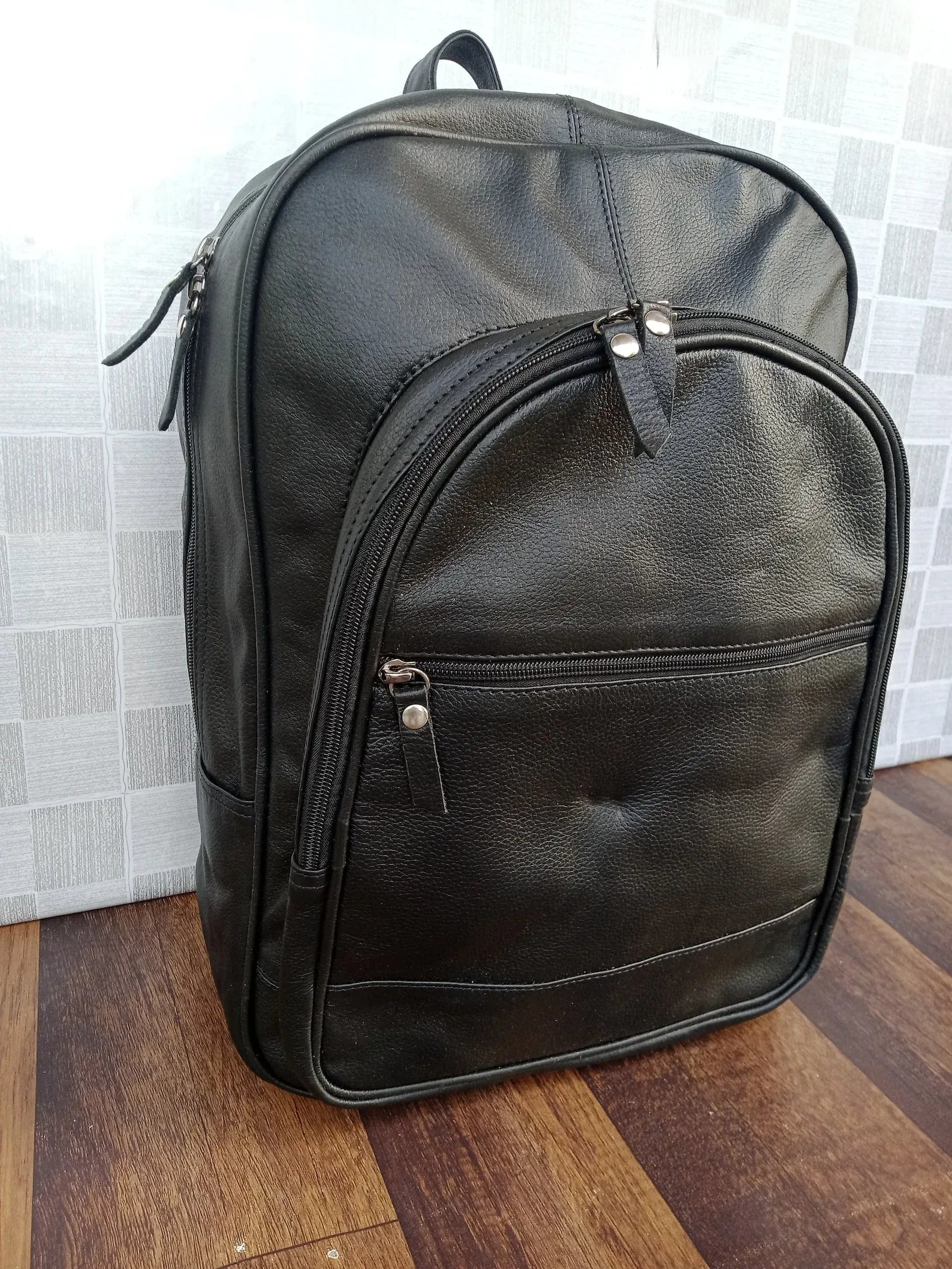 Black Leather Laptop Bag for Work and Daily Use