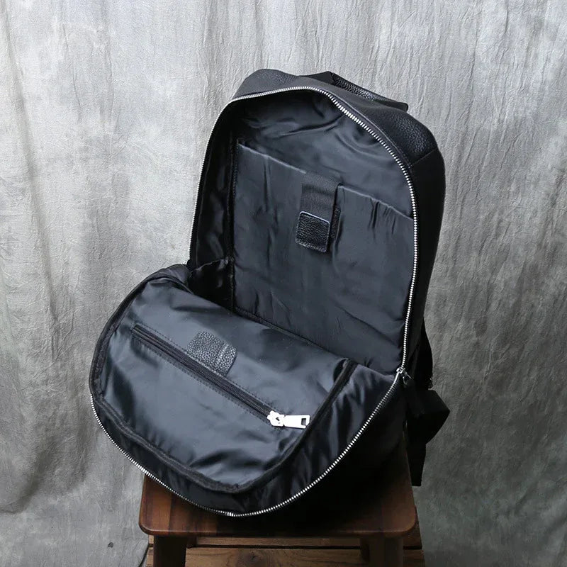 Men's genuine leather laptop travel backpack
