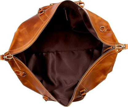 24 Inch Genuine Leather Weekender Bag Brown Duffel