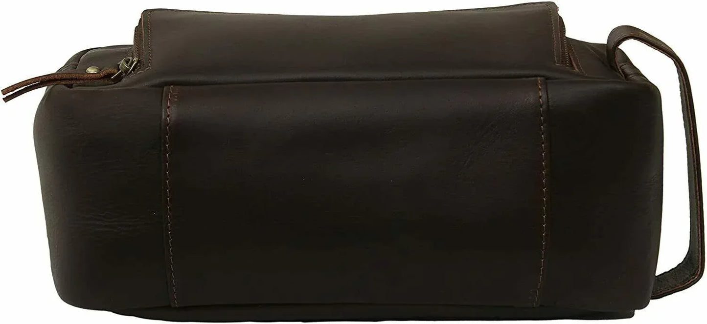 Genuine Leather Mens Toiletry Bag Dark Travel Organizer