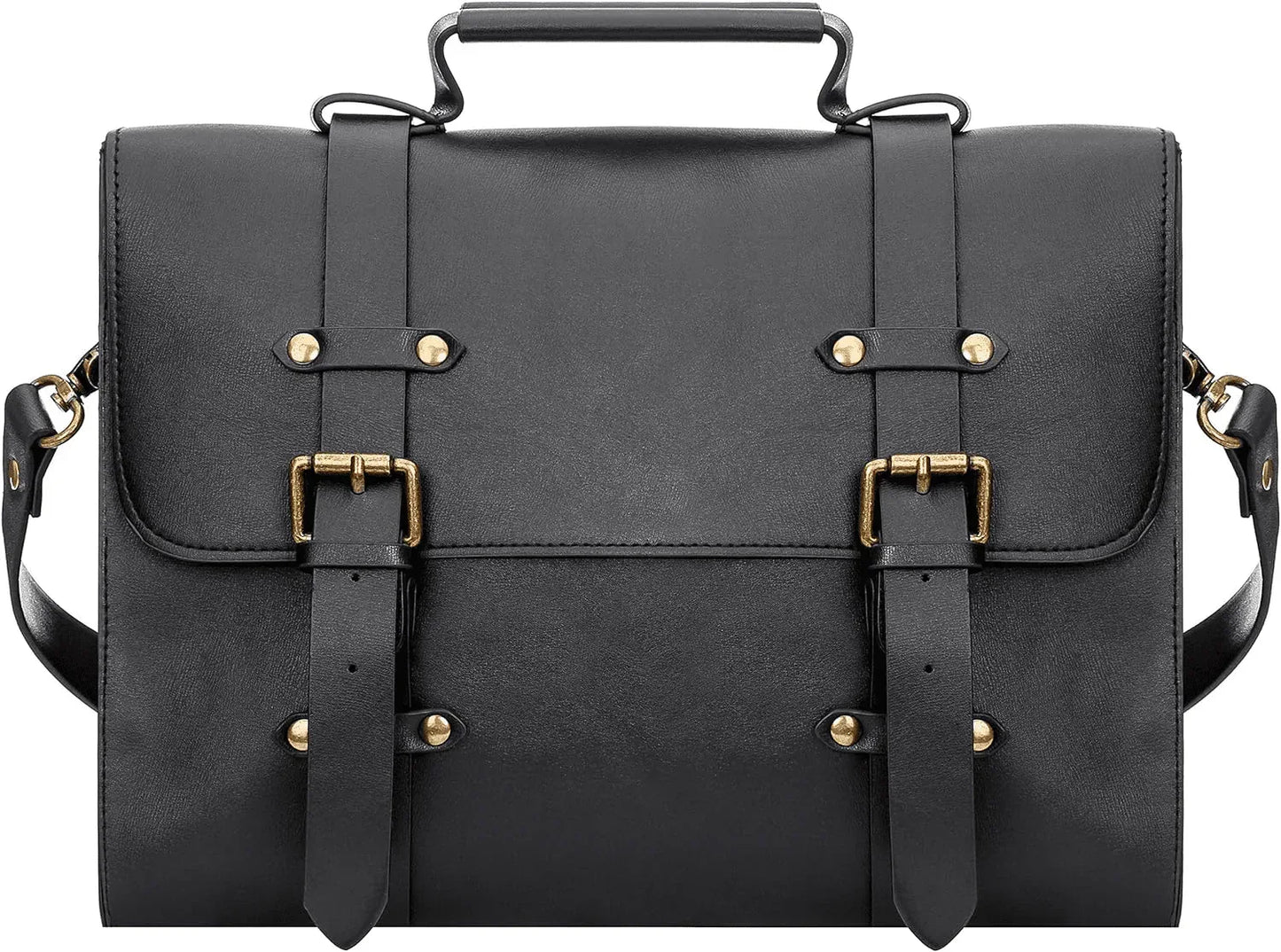 Black leather messenger bag for women