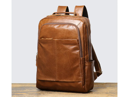 brown leather laptop backpack for office travel