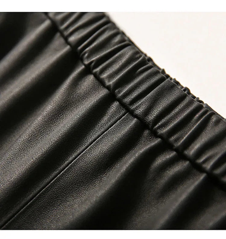 Women Leather Pants Brown High Waist