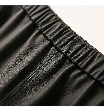 Women Leather Pants Brown High Waist