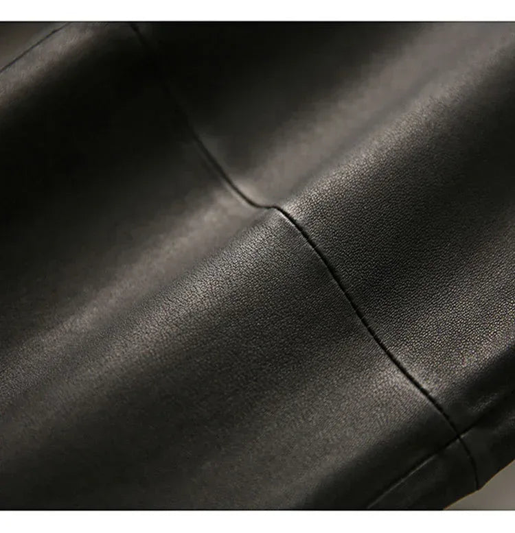 Women Leather Pants Brown High Waist