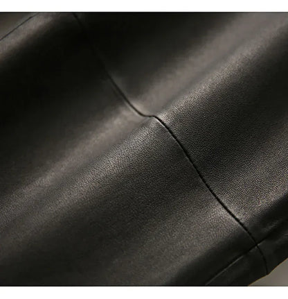 Women Leather Pants Brown High Waist