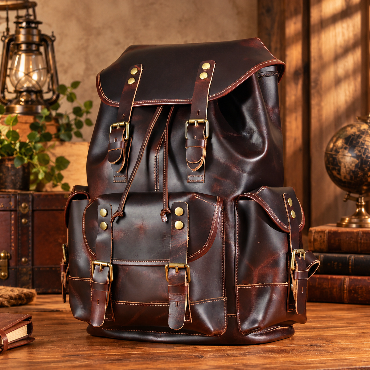 Genuine Leather Rucksack in Brown for Laptop