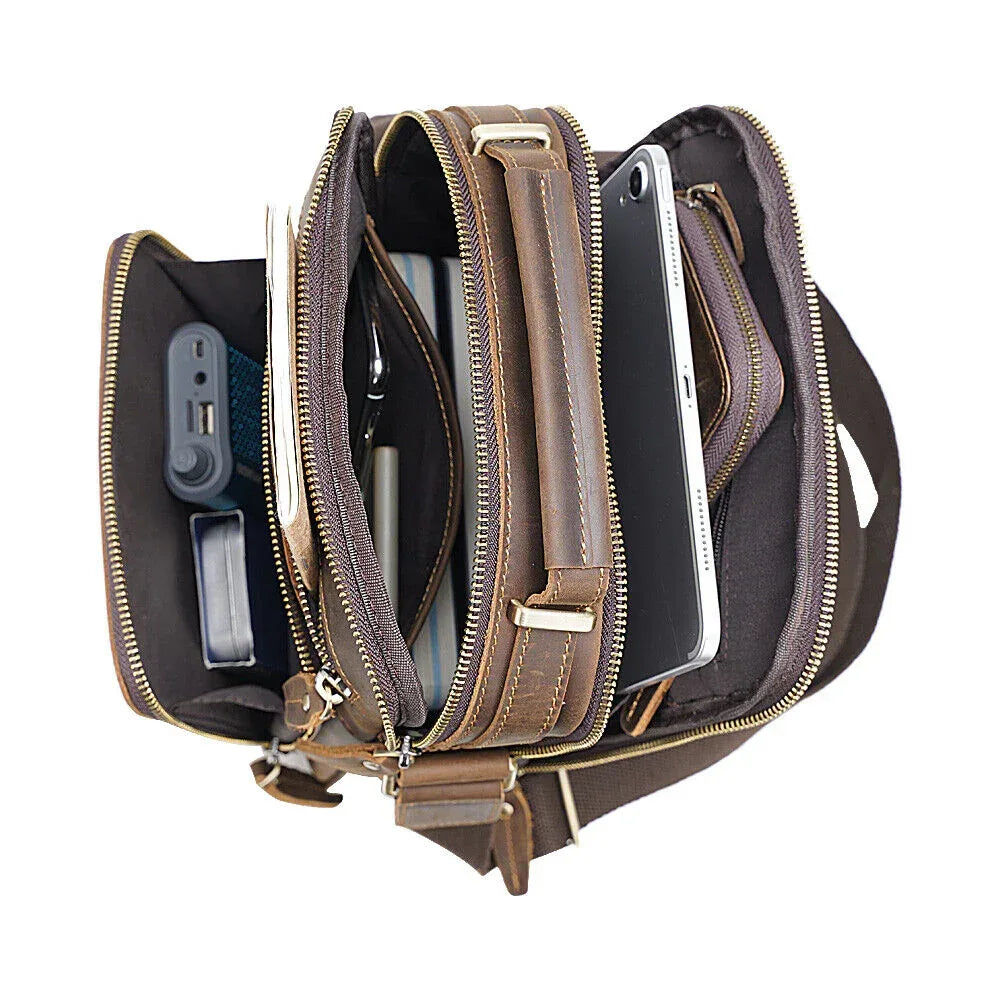 Mens Genuine leather messenger bag crossbody
