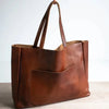 Large brown genuine leather tote bag work tote for women
