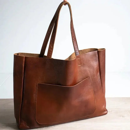 Large brown genuine leather tote bag work tote for women