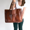 Large brown genuine leather tote bag work tote for women