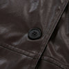 Womens Brown Leather Trench Coat Long Double Breasted
