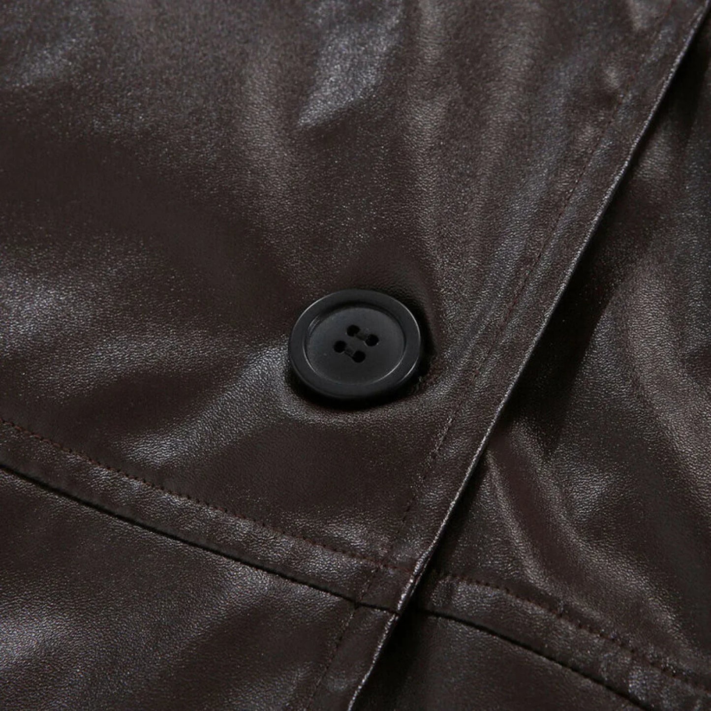 Womens Brown Leather Trench Coat Long Double Breasted