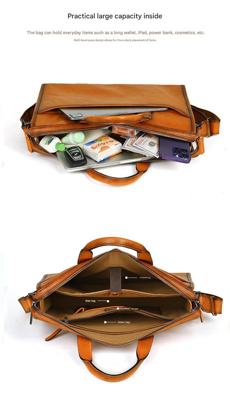 Brown leather messenger bag for men laptop