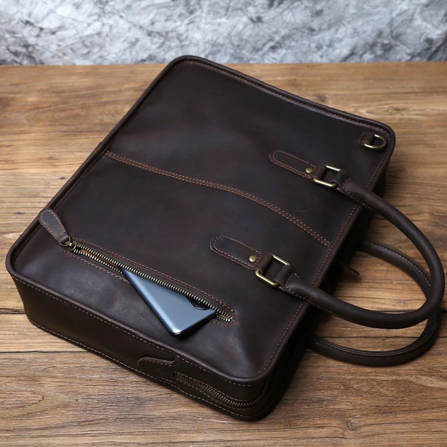 Handmade leather messenger bag for men