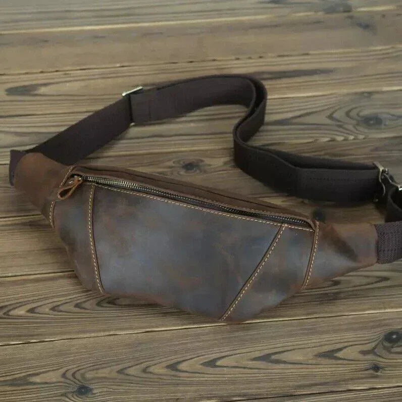 Leather Bum Bag Men Genuine Leather Waist Chest Crossbody Bag