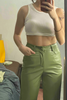 Genuine Leather Green Women's Pant