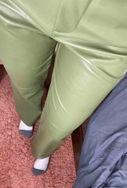 Genuine Leather Green Women's Pant