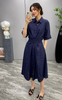 linen midi dress with waist tie breathable summer