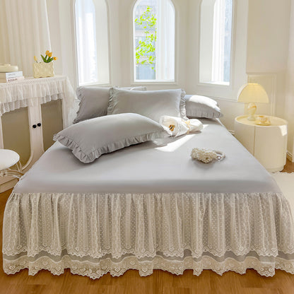 Lace Fitted Sheet with Ruffled Bed Skirt and Pillowcase