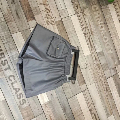 Genuine leather high waisted women shorts Grey S