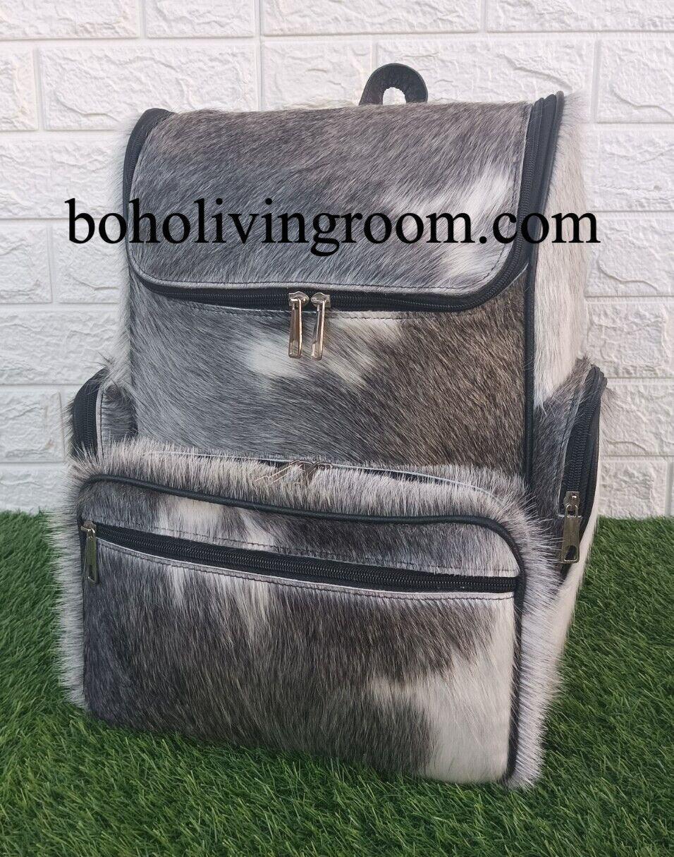 cowhide backpack grey leather backpack purse hair on hide