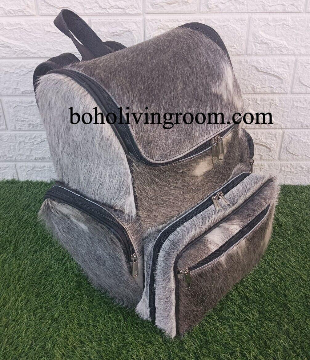 cowhide backpack grey leather backpack purse hair on hide