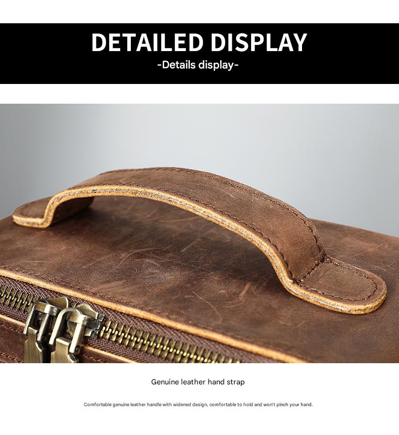 Women Leather Makeup Bag Crazy Horse Leather Toiletry Case