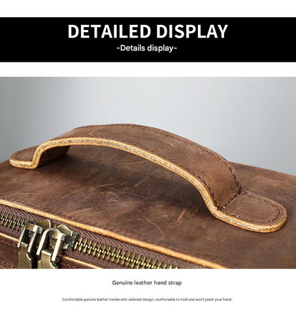 Women Leather Makeup Bag Crazy Horse Leather Toiletry Case