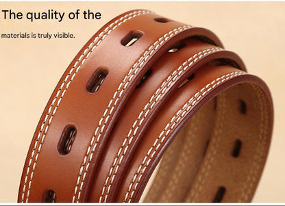 Women’s Genuine Cowhide Hollow Pin Belt 2.8cm Wide