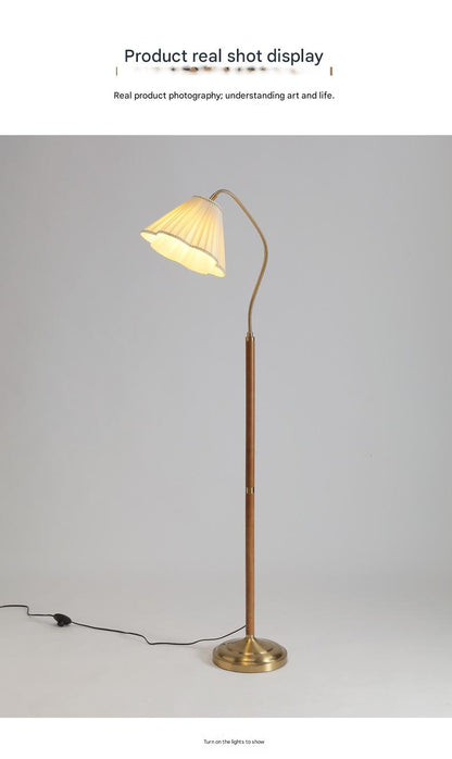 Japanese vintage arc floor lamp with fabric shade