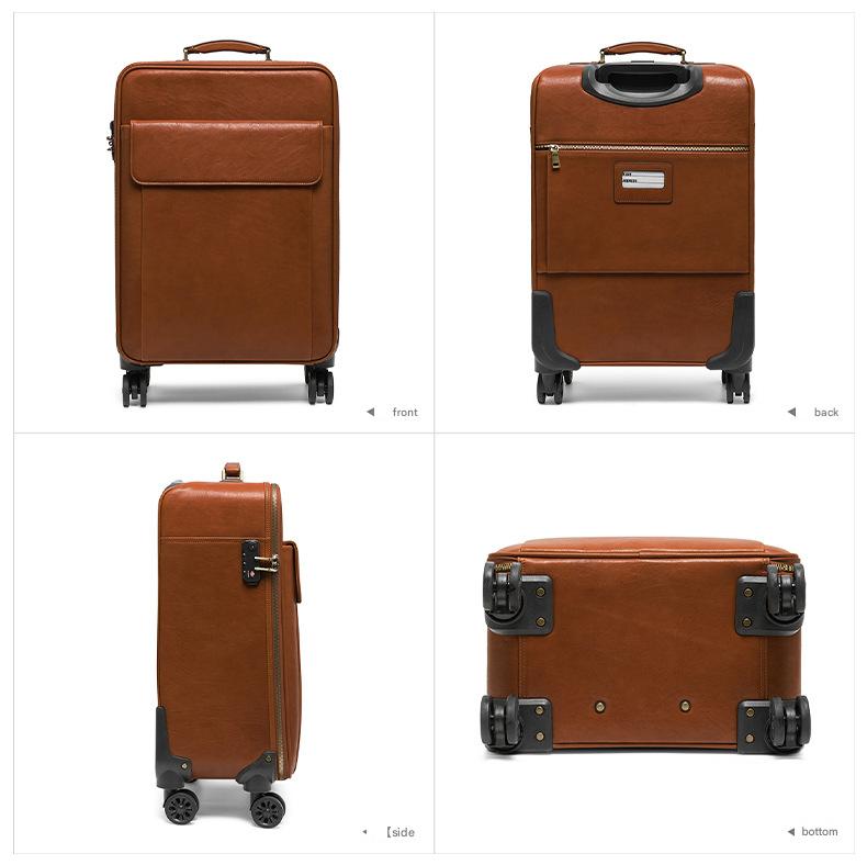 Genuine Leather Business Travel Suitcase with 360° Wheels