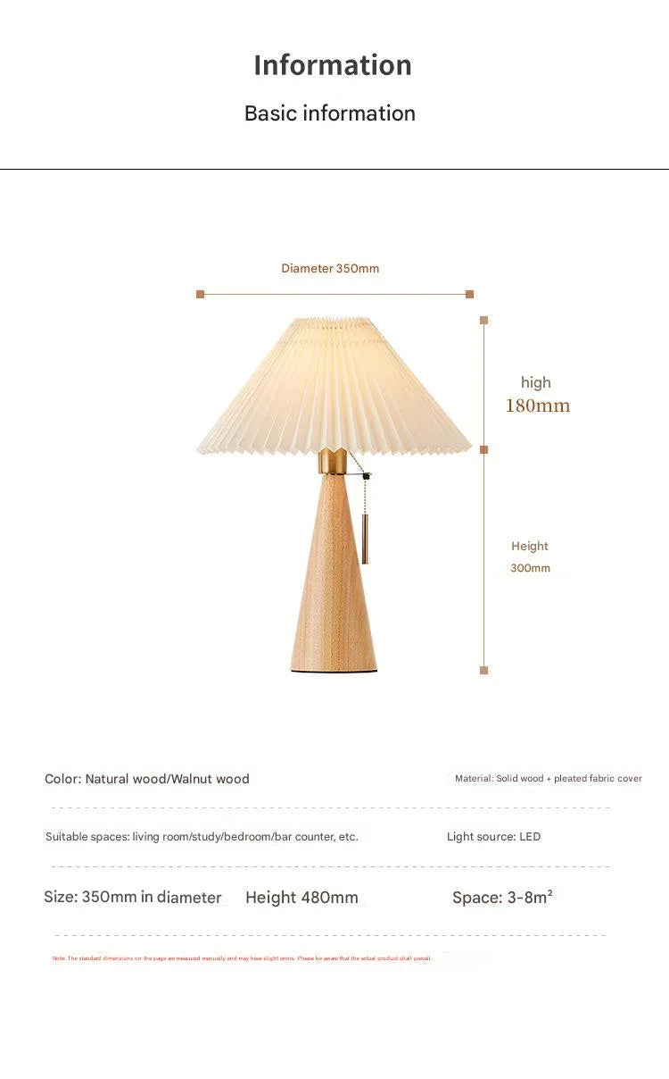 Japanese pleated wooden fabric led table lamp