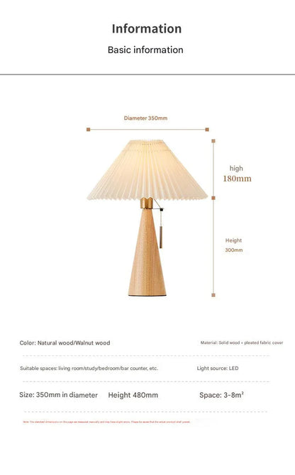Japanese pleated wooden fabric led table lamp
