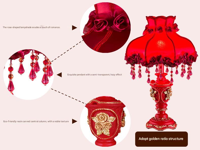 Red victorian wedding table lamp with beads