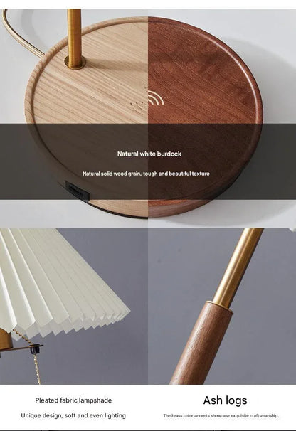 Nordic scandi wooden wireless charging table lamp
