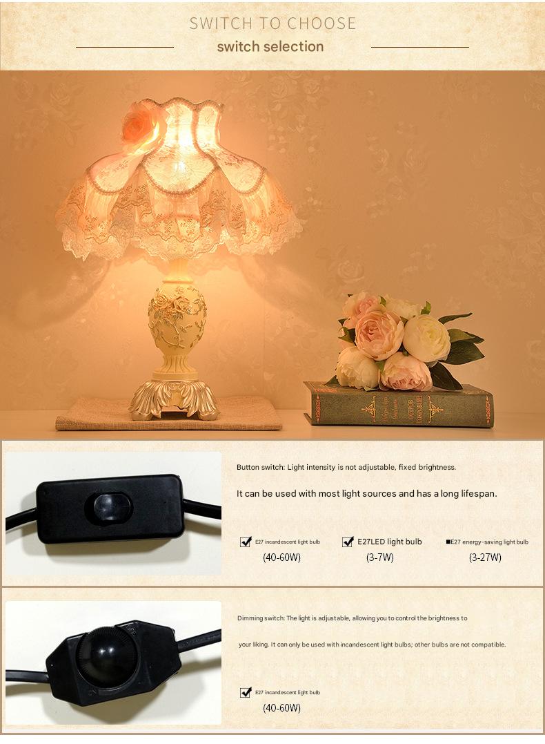 European lace rose bedside table lamp