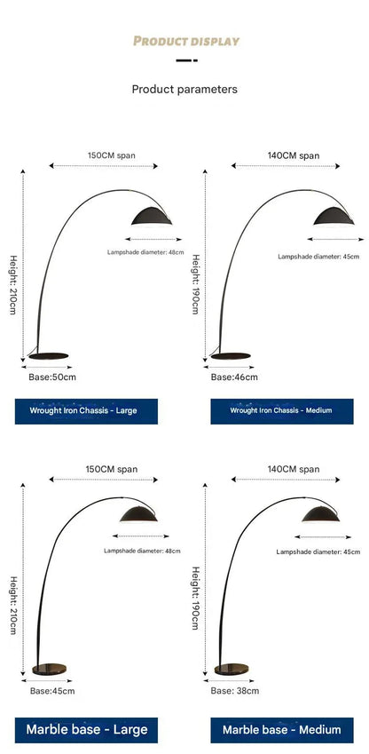 Modern black arching floor lamp with adjustable span