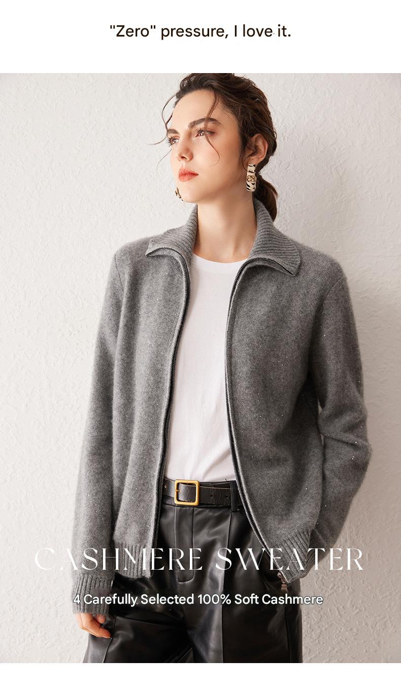 Women’s 100% Pure Cashmere Lapel Zip Cardigan 2 M