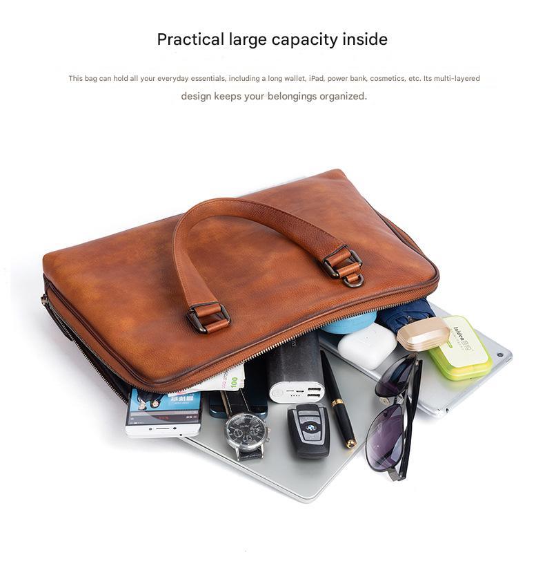 Leather messenger bag for men office travel