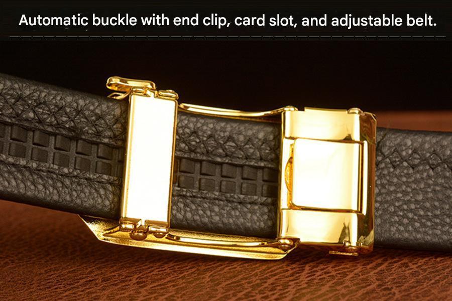 Men’s Full-Grain Leather Belt with Gold Tiger Buckle