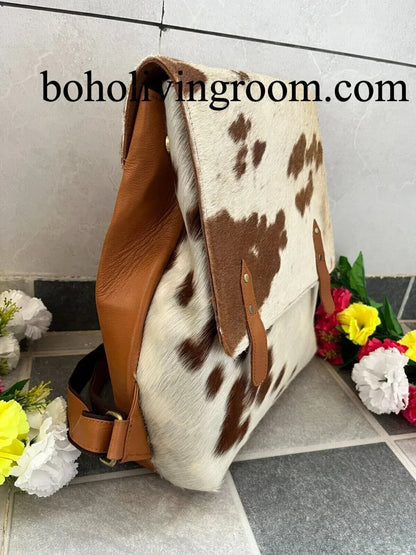 Spotted Cowhide Backpack Brown White Hair On Hide