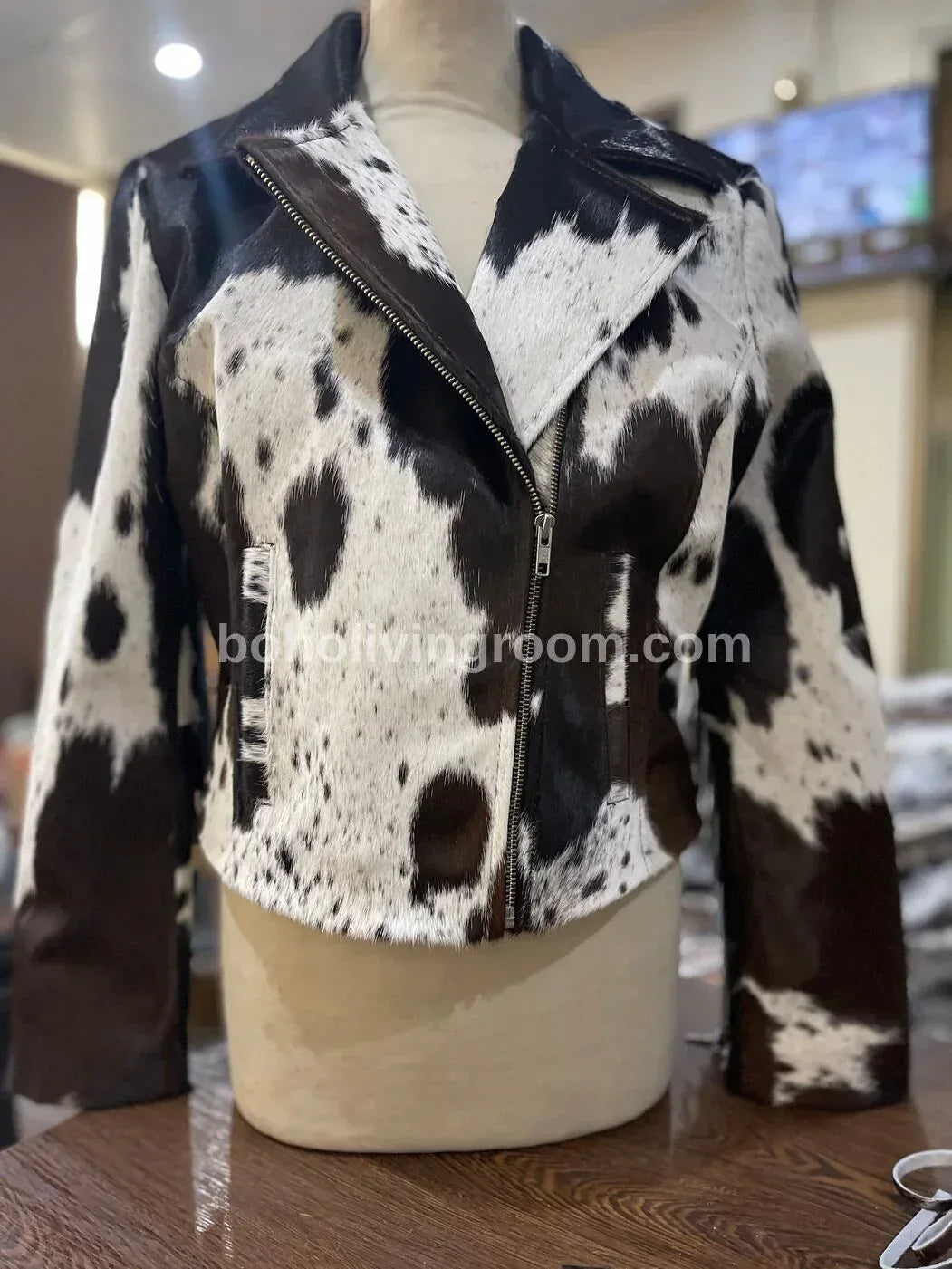 Black And White Cowhide Jacket Womens – Real Hair On Hide Leather