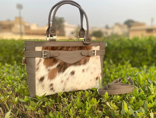 Cowhide Shoulder Bag with Hair-On Hide and Leather handles