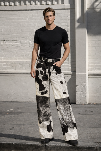 Hair on cowhide western pants for rodeo outfits
