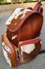 Brown white genuine cowhide backpack