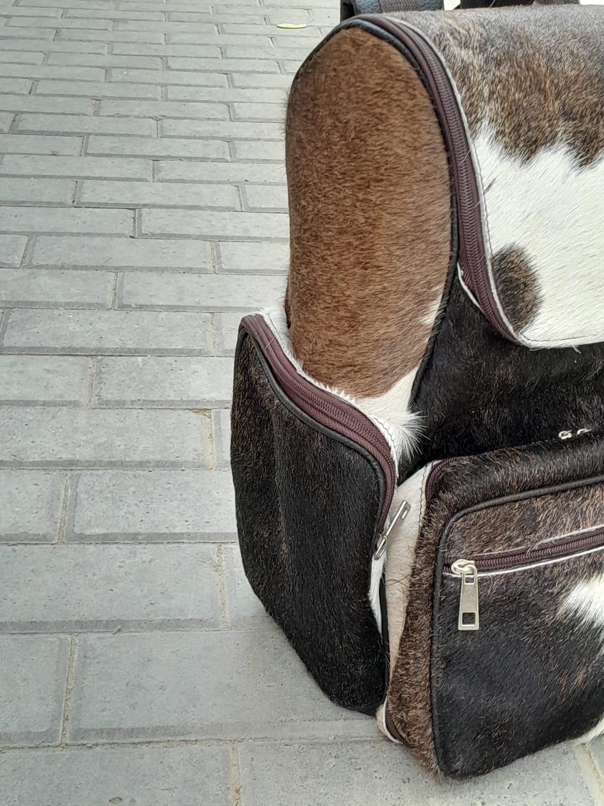 tricolor cowhide backpack leather pattern travel bag