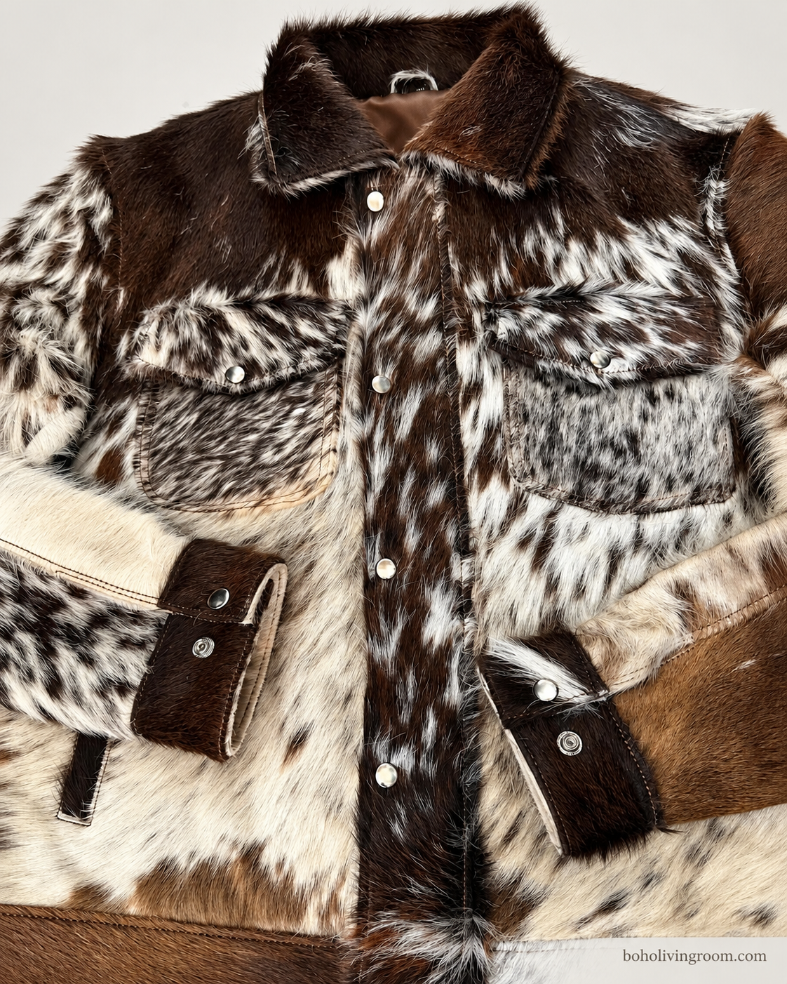 Hair On Cowhide Jacket in Tricolor Brown White Western Style