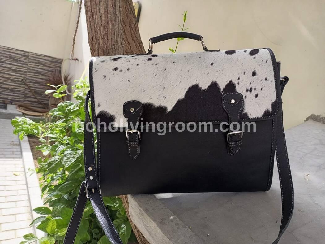 Hair On Cowhide Briefcase Bag Leather Office Laptop